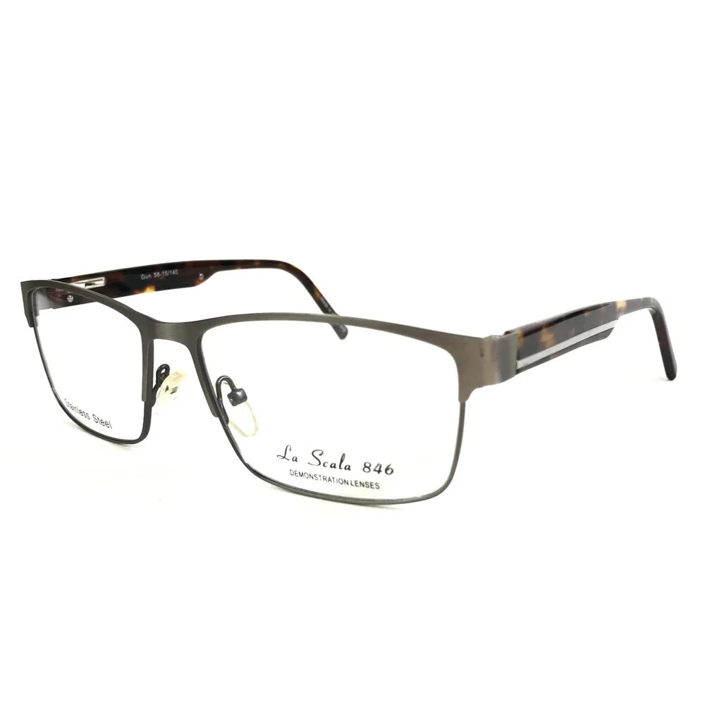 La Scala Eyeglasses Frames 846 Gun Gunmetal Tortoise Rectangle 56-15-140